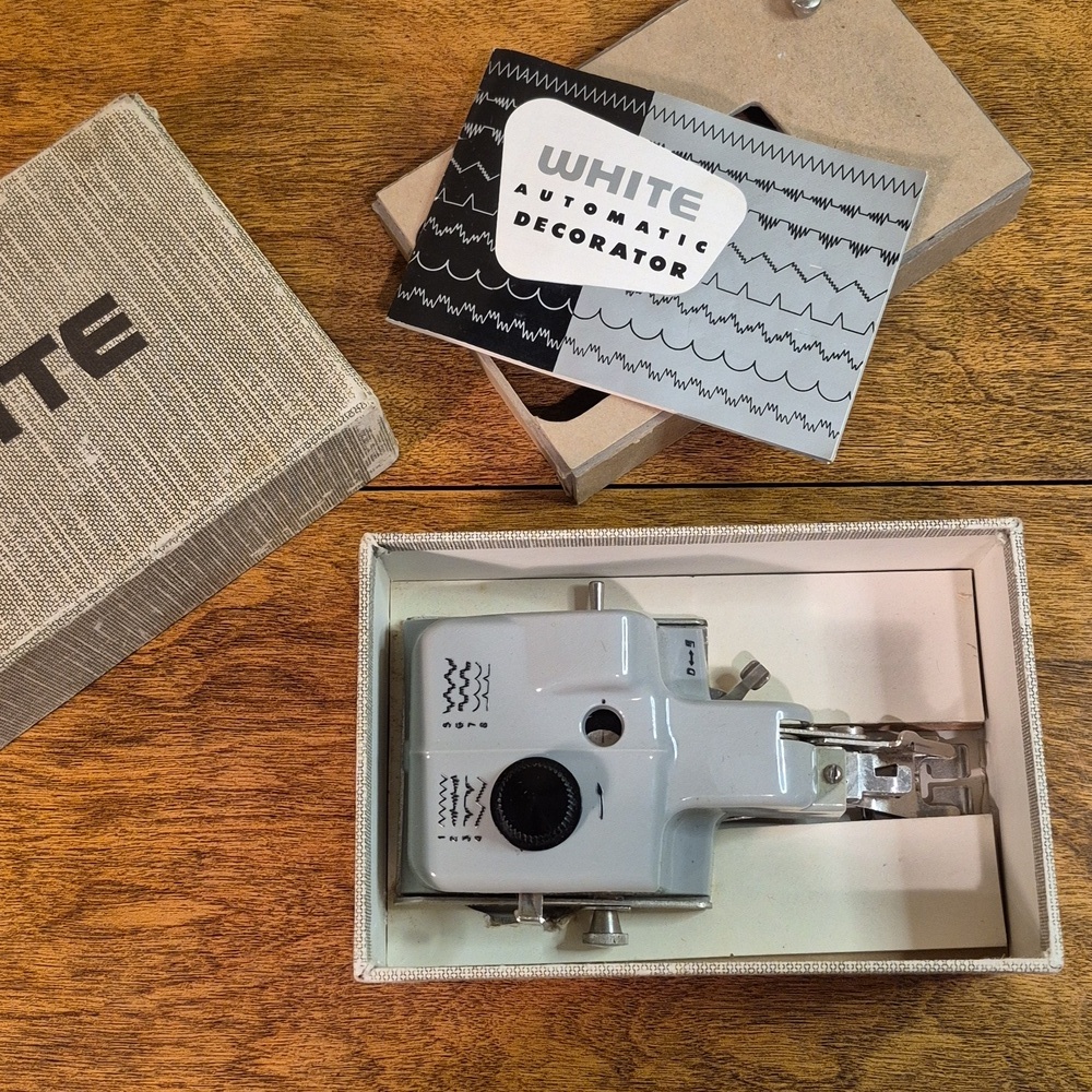 WHITE Vintage Automatic Decorator Attachment Decorative Stitches Sewing Machine